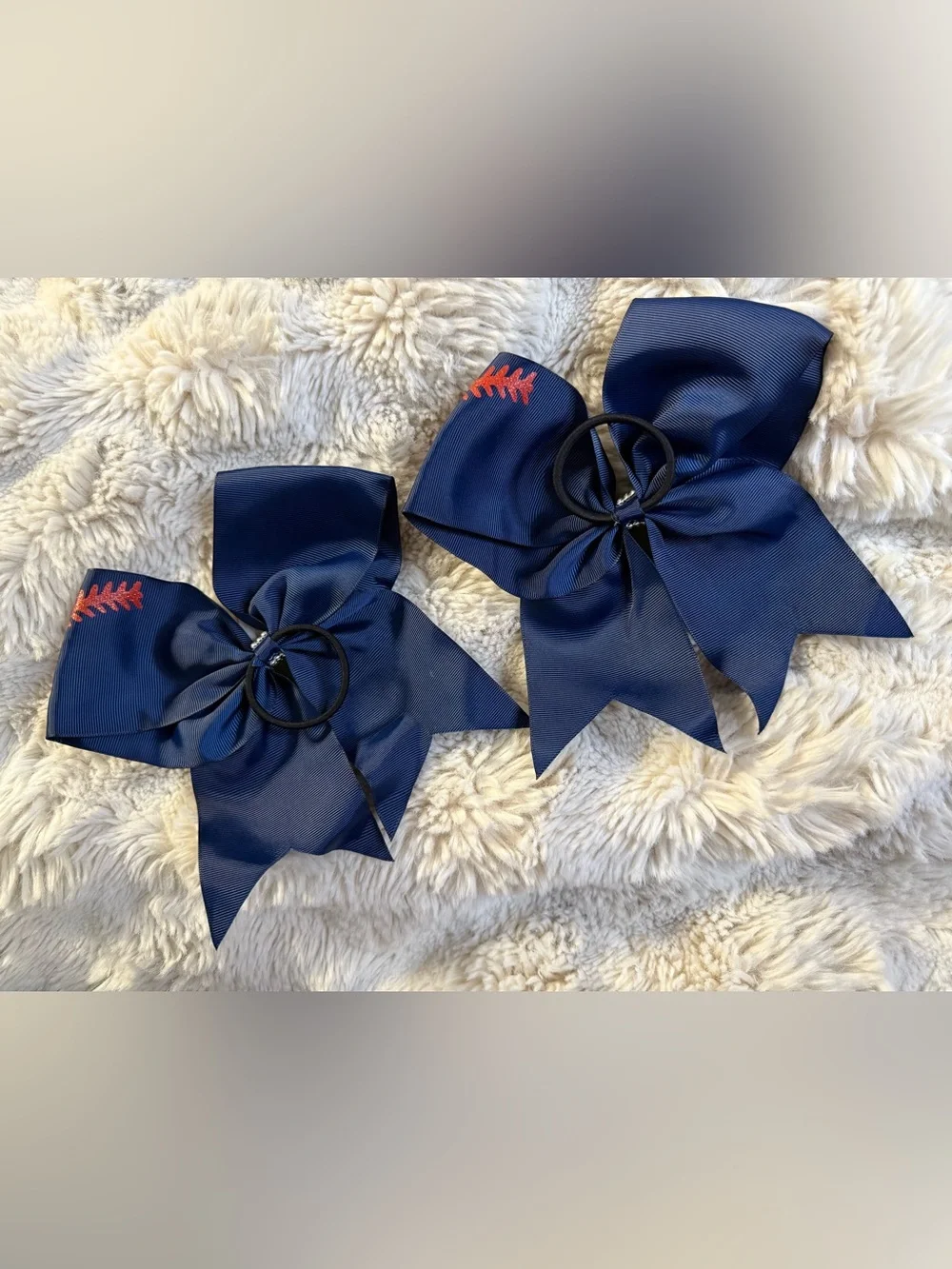 Custom Made Navy Blue Baseball Stitch Hair Bows